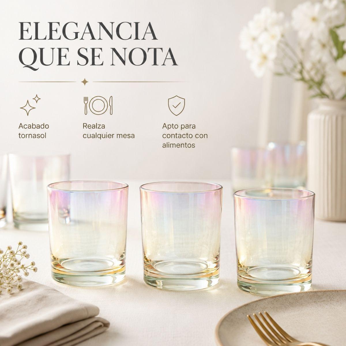 Set 6 Vasos Bajos Para Whisky Tragos Cristal Tornasol 410ml-3
