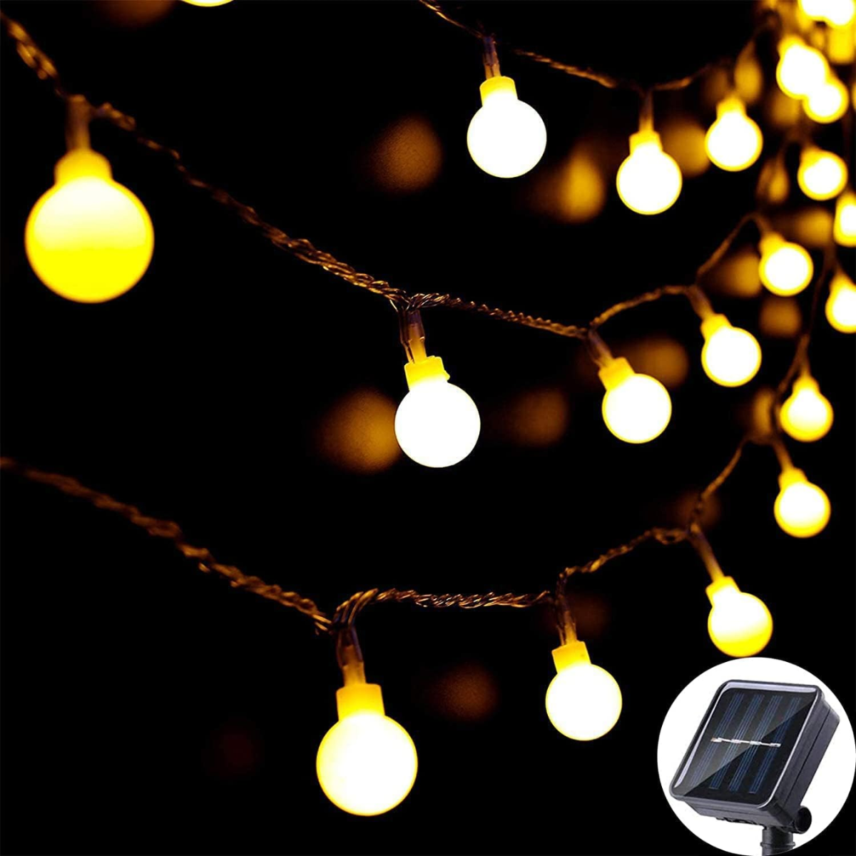 Luz Luces Navidad Recarga Solar 5mts Esferas Calida-0