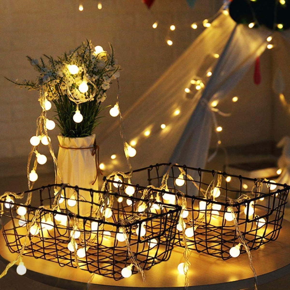 Luz Luces Navidad Recarga Solar 5mts Esferas Calida-1