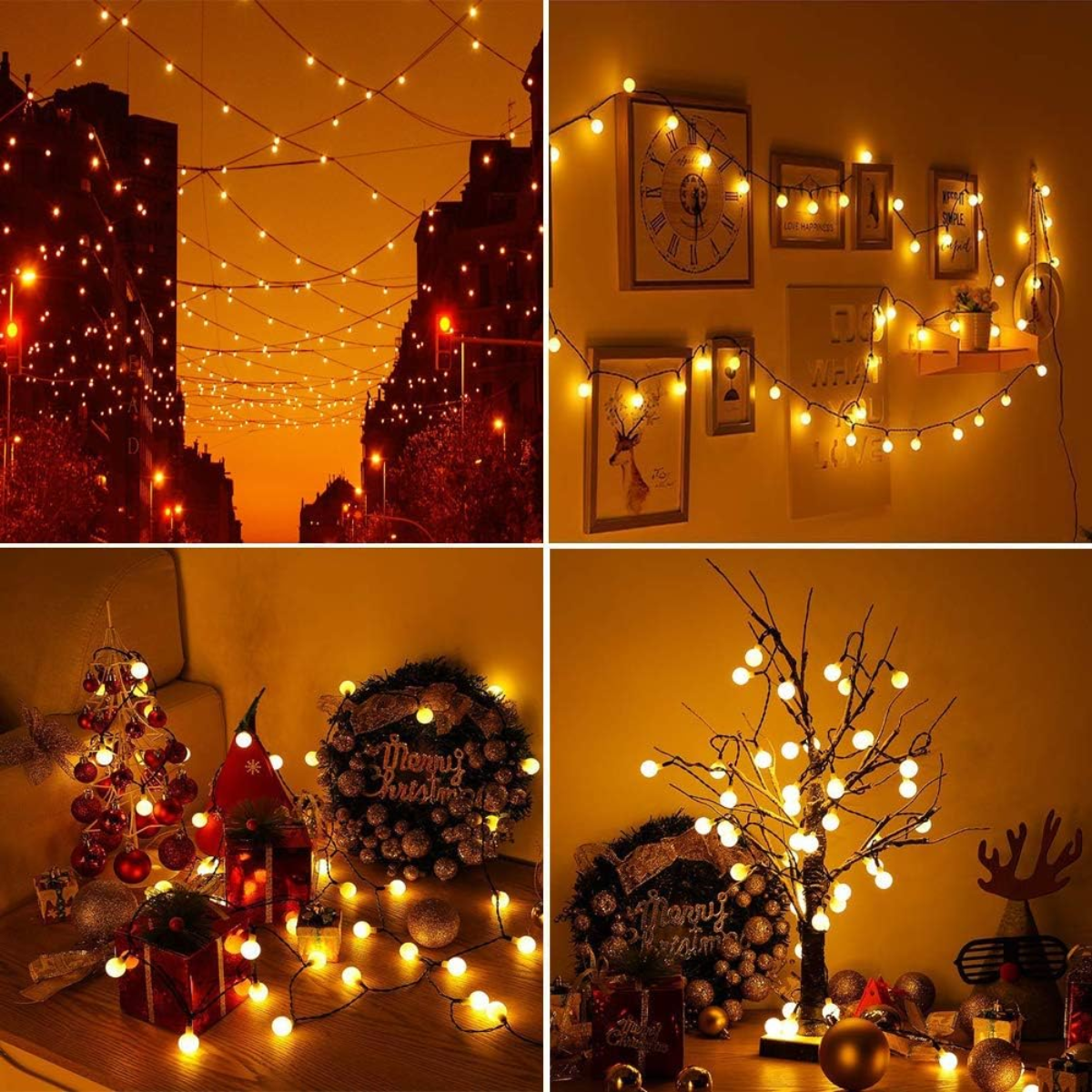 Luz Luces Navidad Recarga Solar 5mts Esferas Calida-4