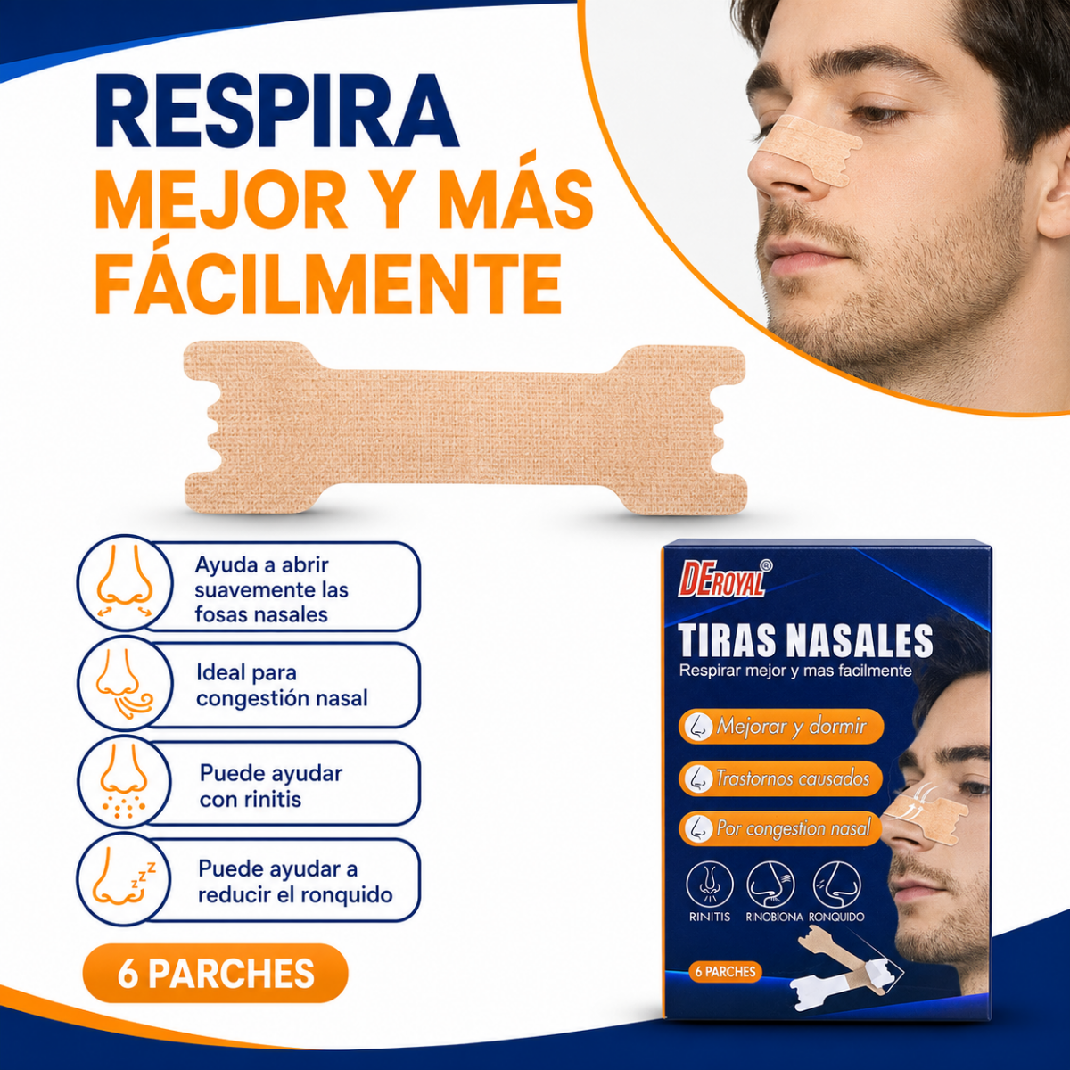 Pack 12 Tiras Nasales Antirronquido Respira Mejor Congestion-1