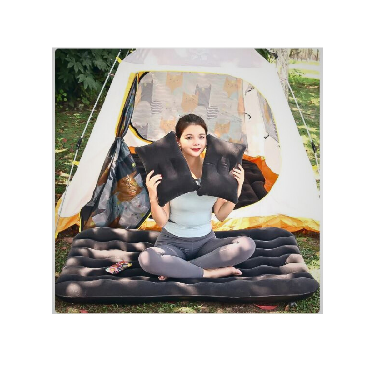 Colchón Inflable Para Auto O Camping +compresor+ 2 Almohadas-2