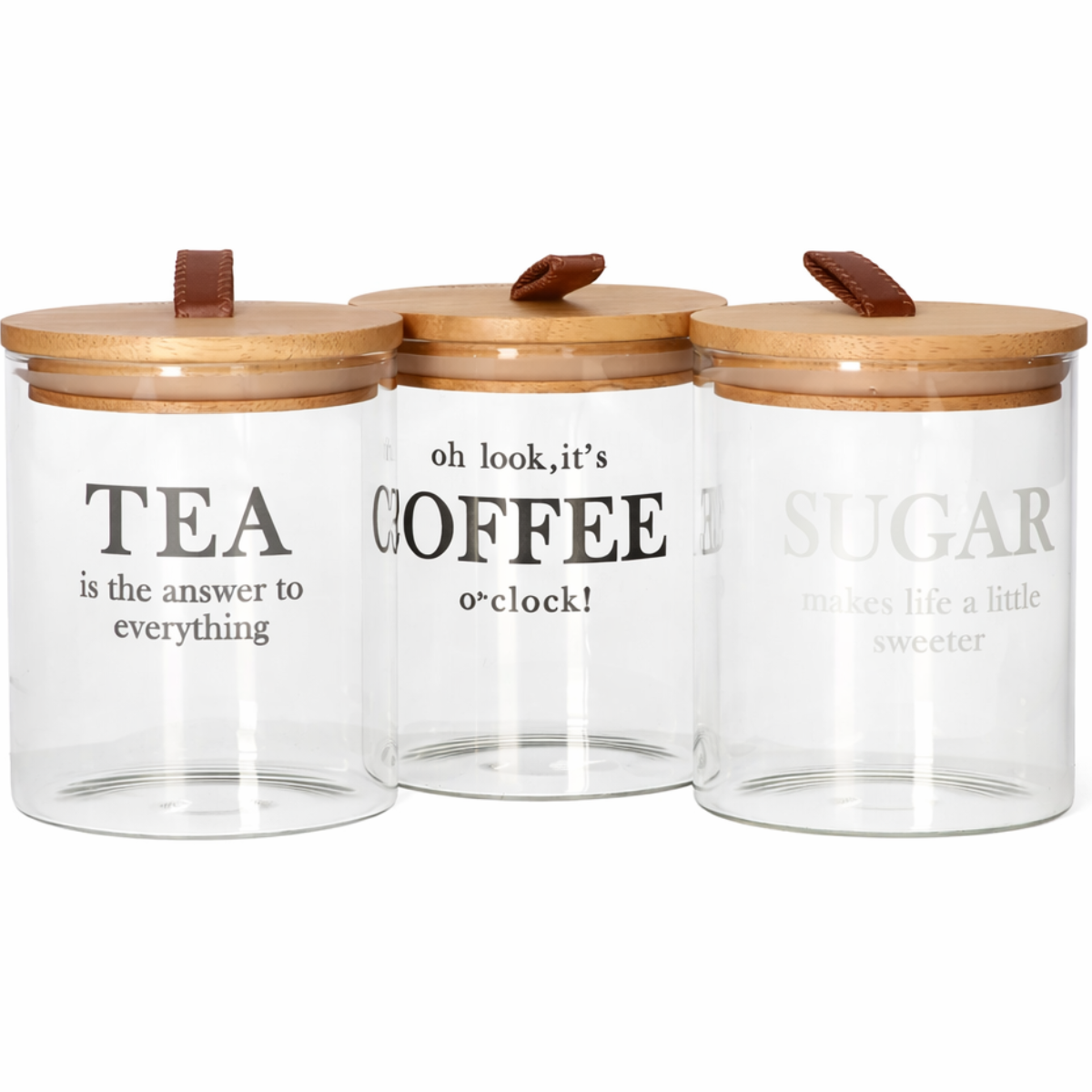 Set 3 Frascos Vidrio Tapa Madera Organizador Te Cafe Azucar-0