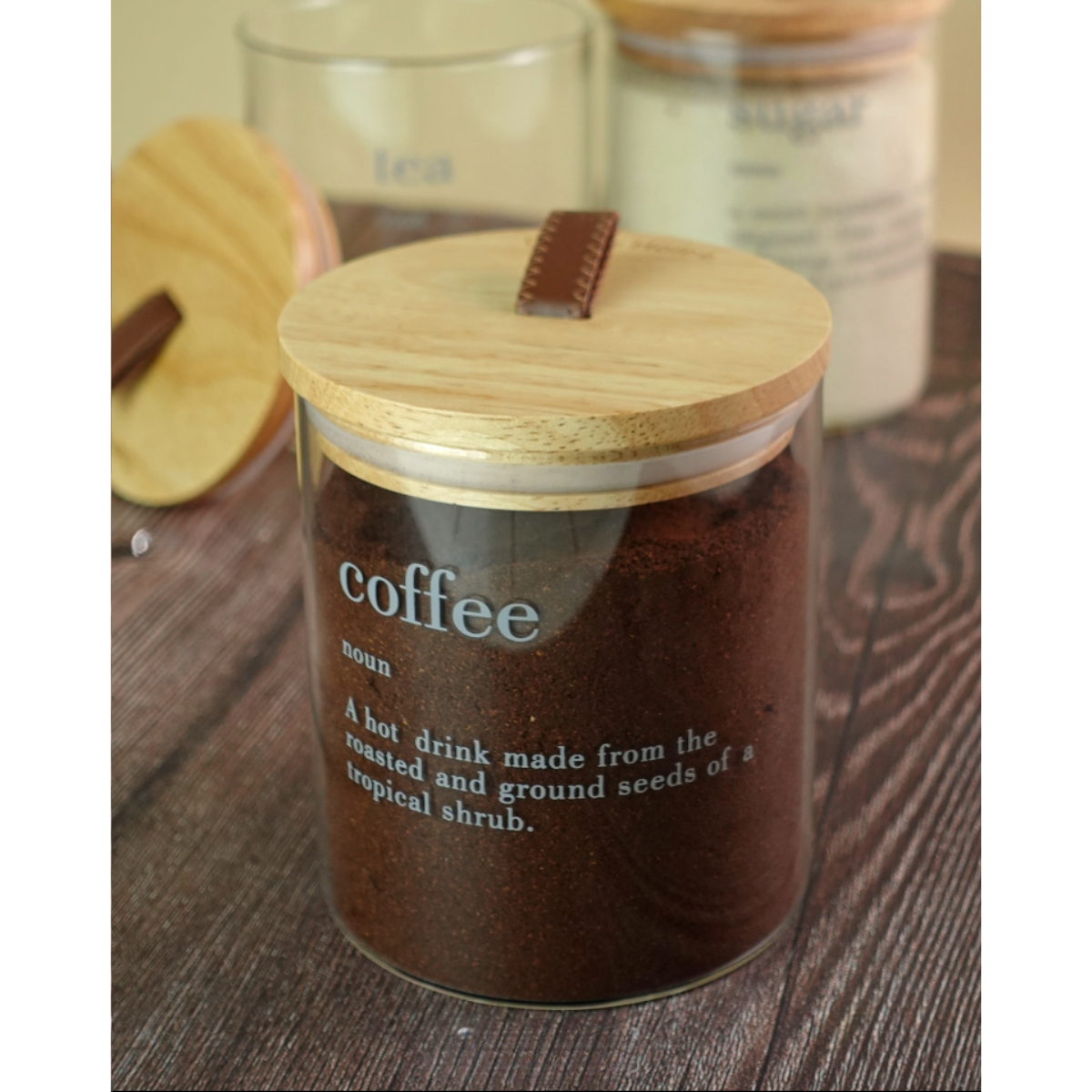 Set 3 Frascos Vidrio Tapa Madera Organizador Te Cafe Azucar-3