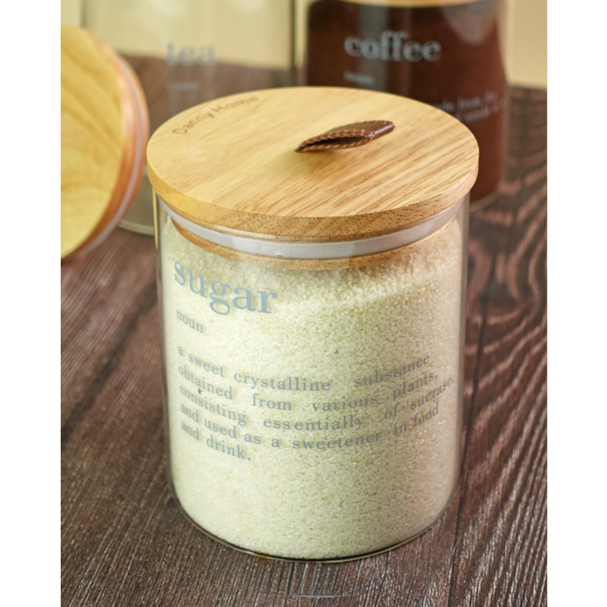 Set 3 Frascos Vidrio Tapa Madera Organizador Te Cafe Azucar-4