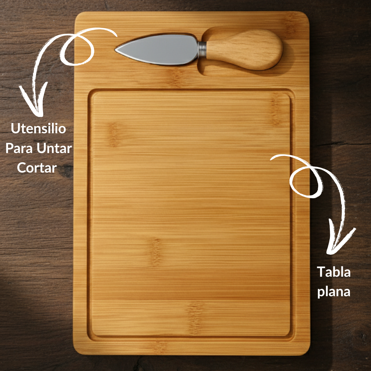 Tabla Picoteo Quesos Madera Con Utensilio Para Untar Cortar-4