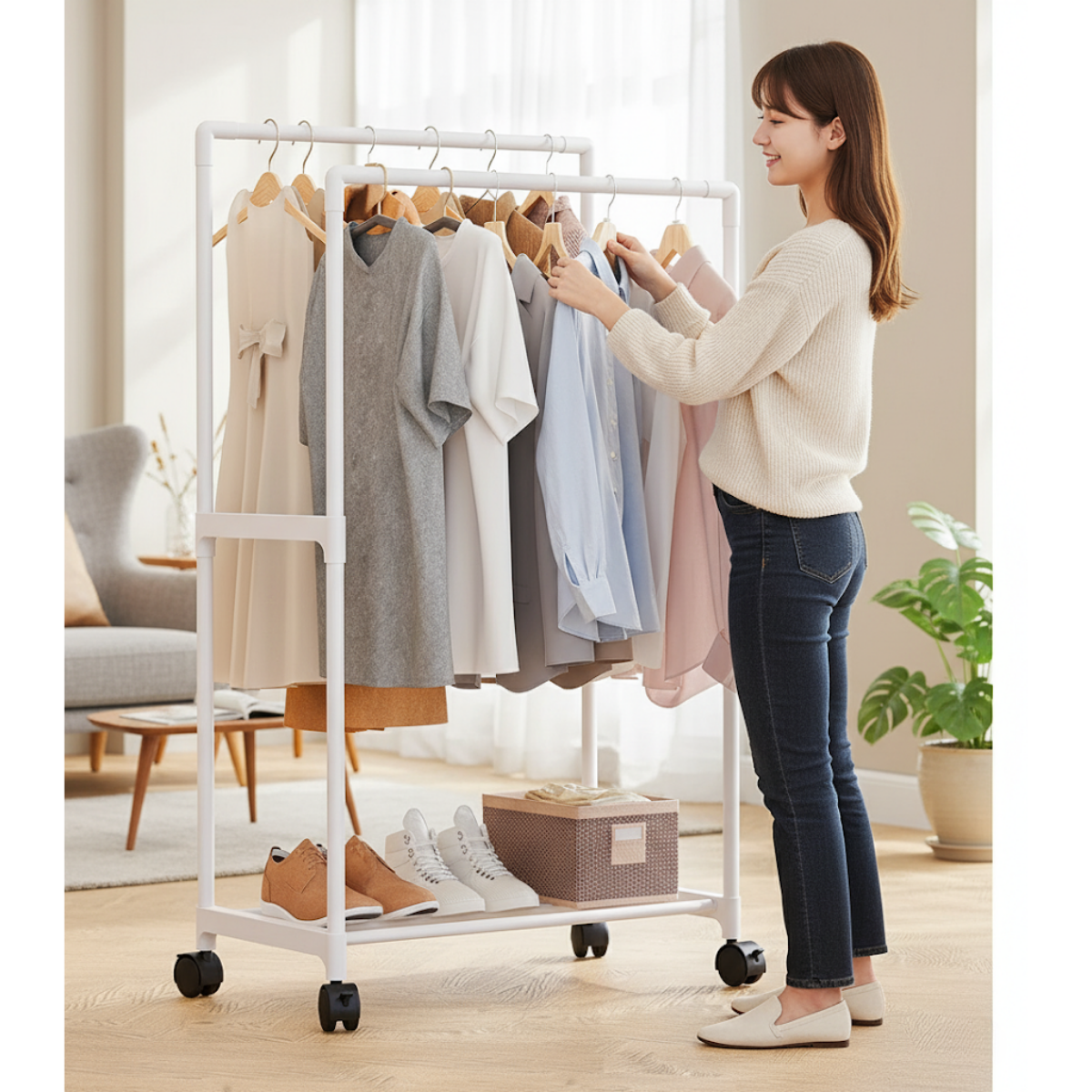 Organizador Multifuncional Perchero Doble De Ropa Zapatos-4