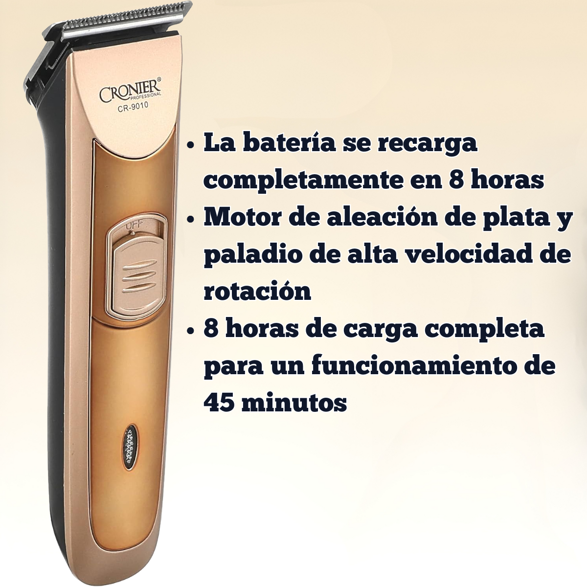 Cortadora Pelo Cronier Profesional Cr 9010 Inalambrica Gold-5