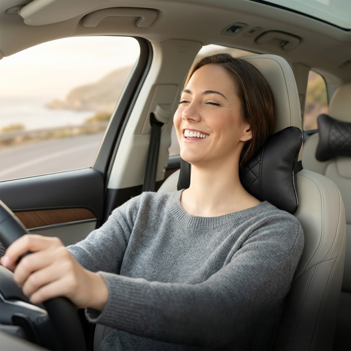 Almohada Cojin Apoya Cabeza Cervical Cuero Sintetico Auto-7