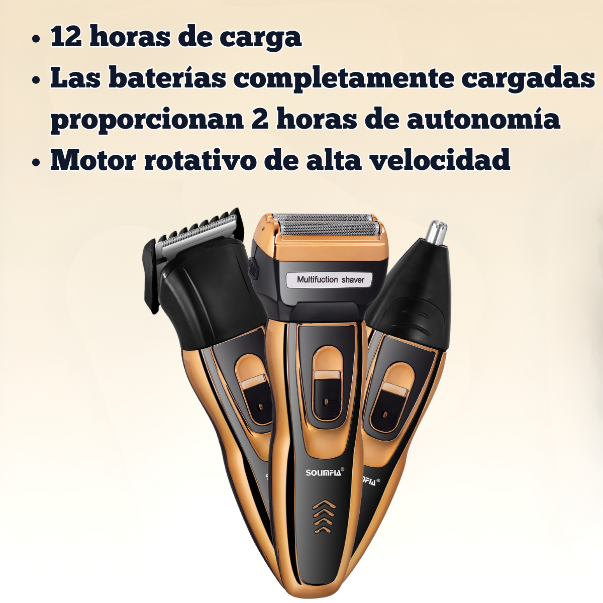 Maquina Afeitar 3en1 Cortapelo Barba Nariz Hombre Recargable-5