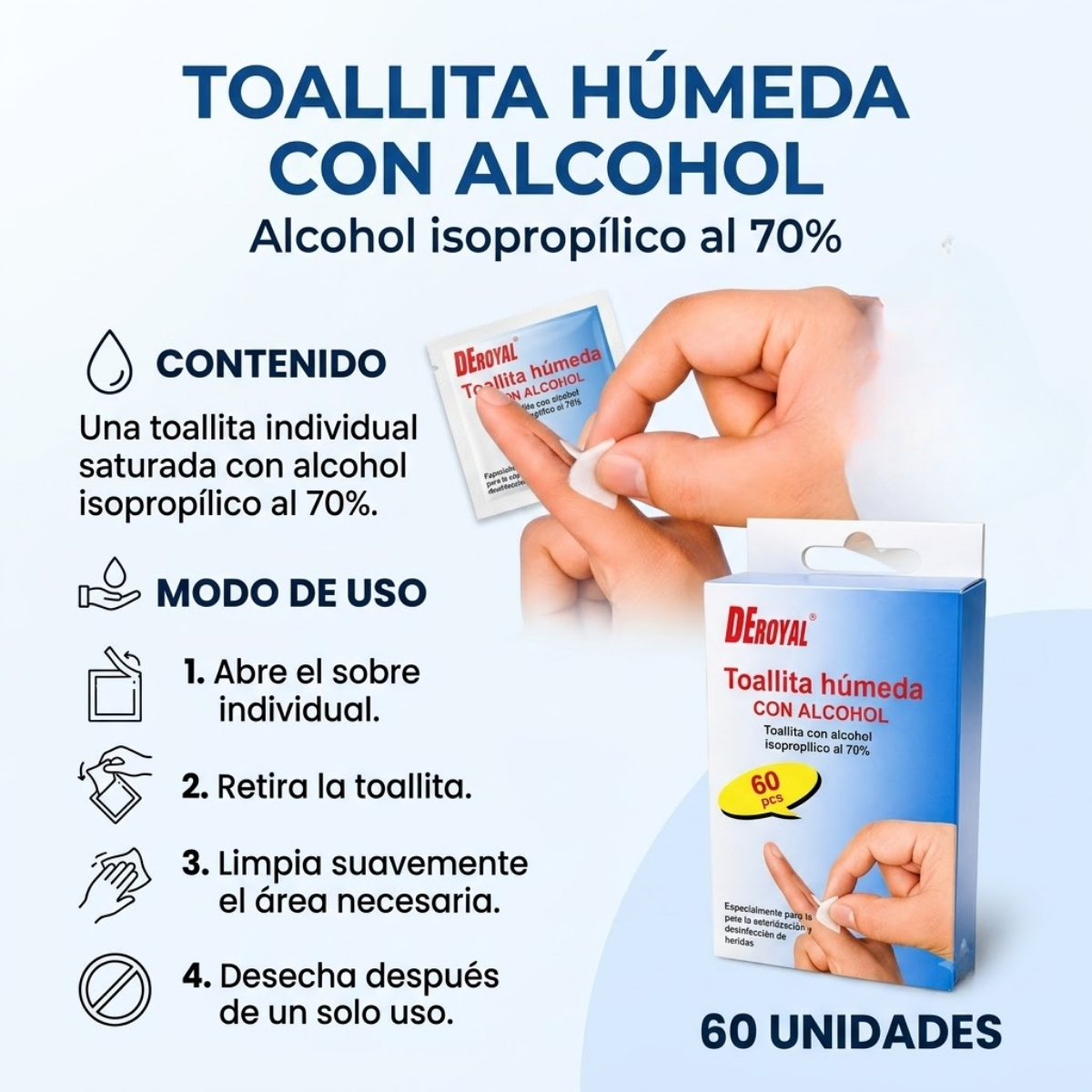 Set 60 Toallitas Humedas Con Alcohol Isopropilico 70-2