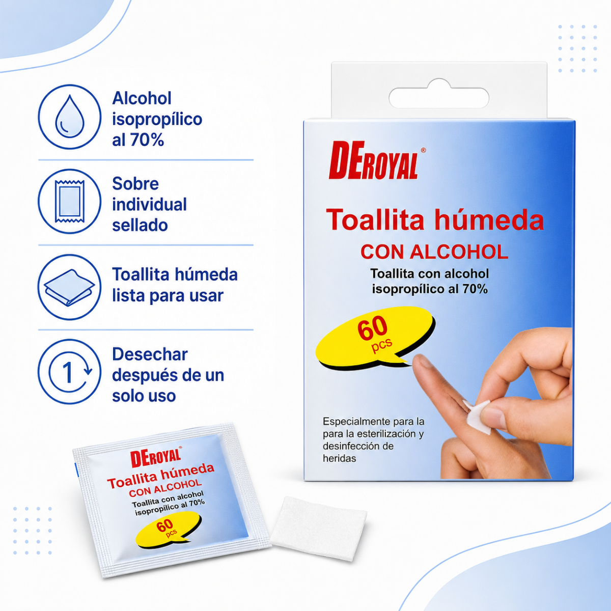 Set 60 Toallitas Humedas Con Alcohol Isopropilico 70-3