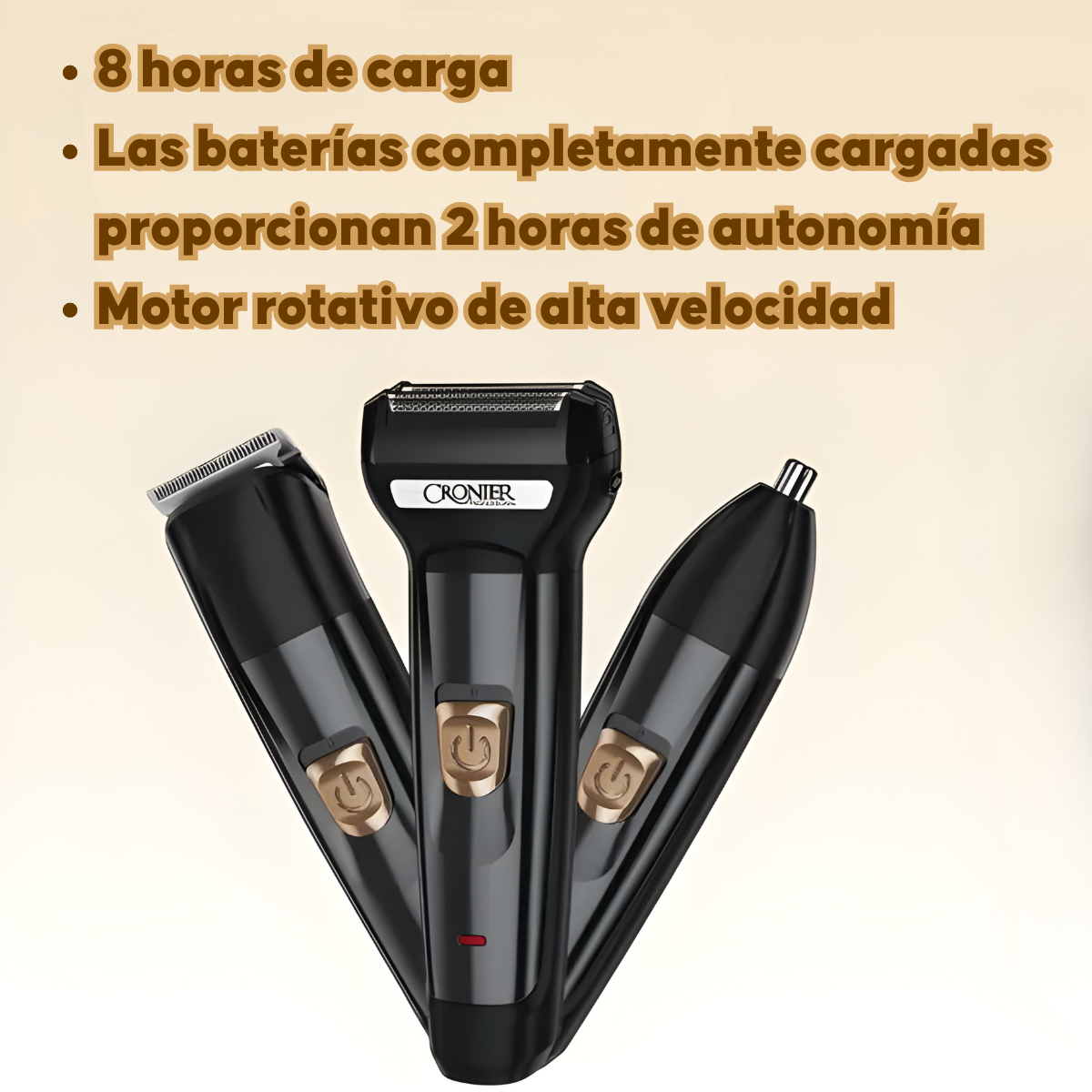 Maquina Afeitar Hombre 3en1 Cortapelo Barba Nariz Recargable-4