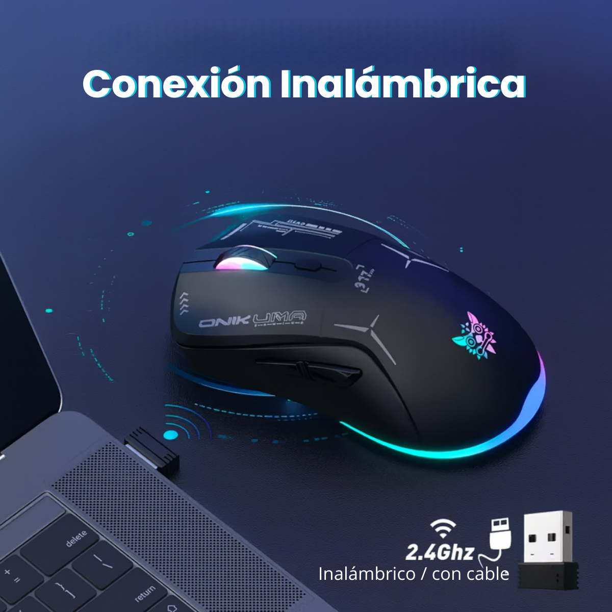Mouse Dual Inalámbrico-cable Gamer Profesional Negro Luz Rgb-3
