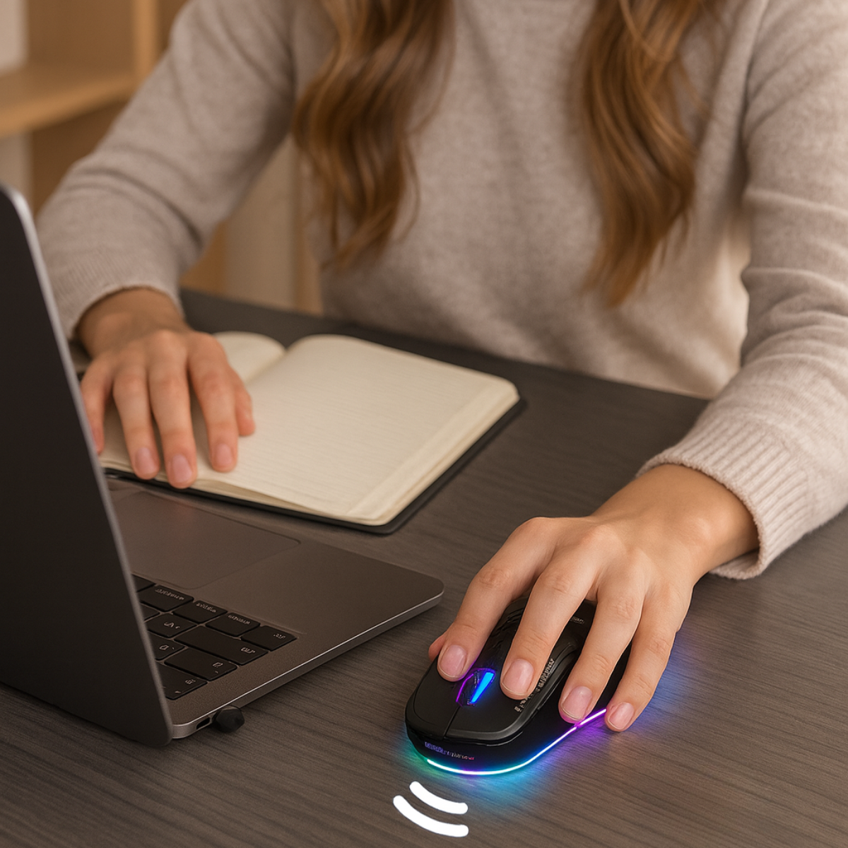 Mouse Dual Inalámbrico-cable Gamer Profesional Negro Luz Rgb-6