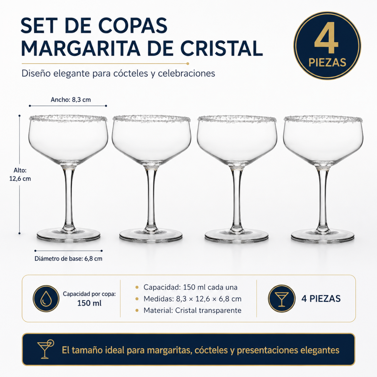 Pack 4 Copas Margarita Cristal Danny Home Daily Cocktail-3
