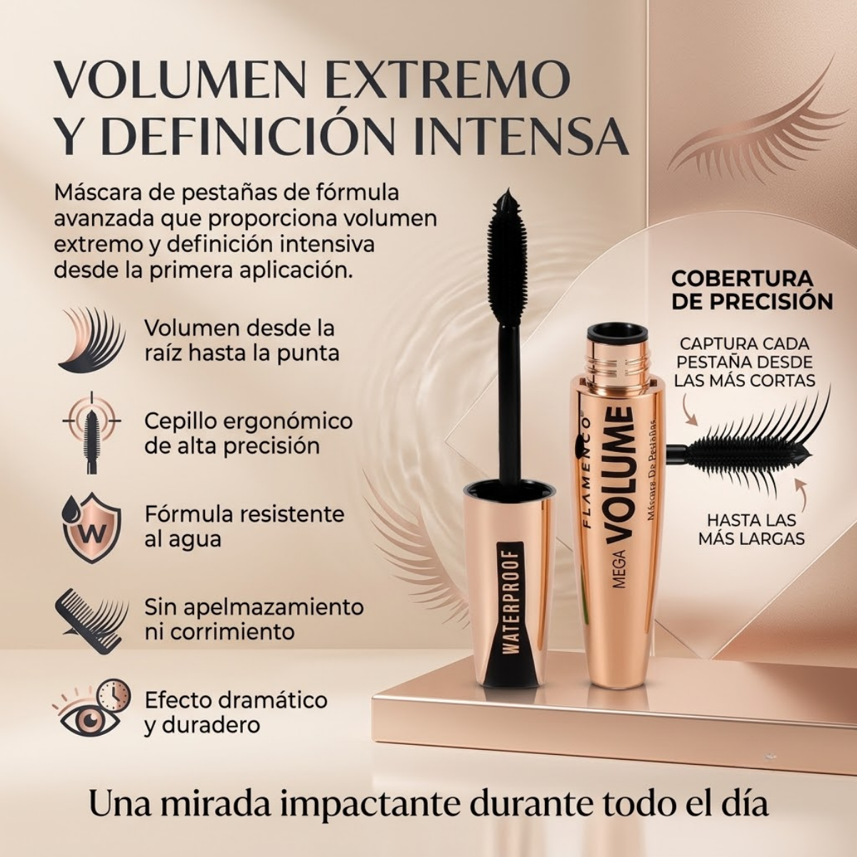 Mascara De Pestanas Flamenco Mega Volumen Waterproof M02-2
