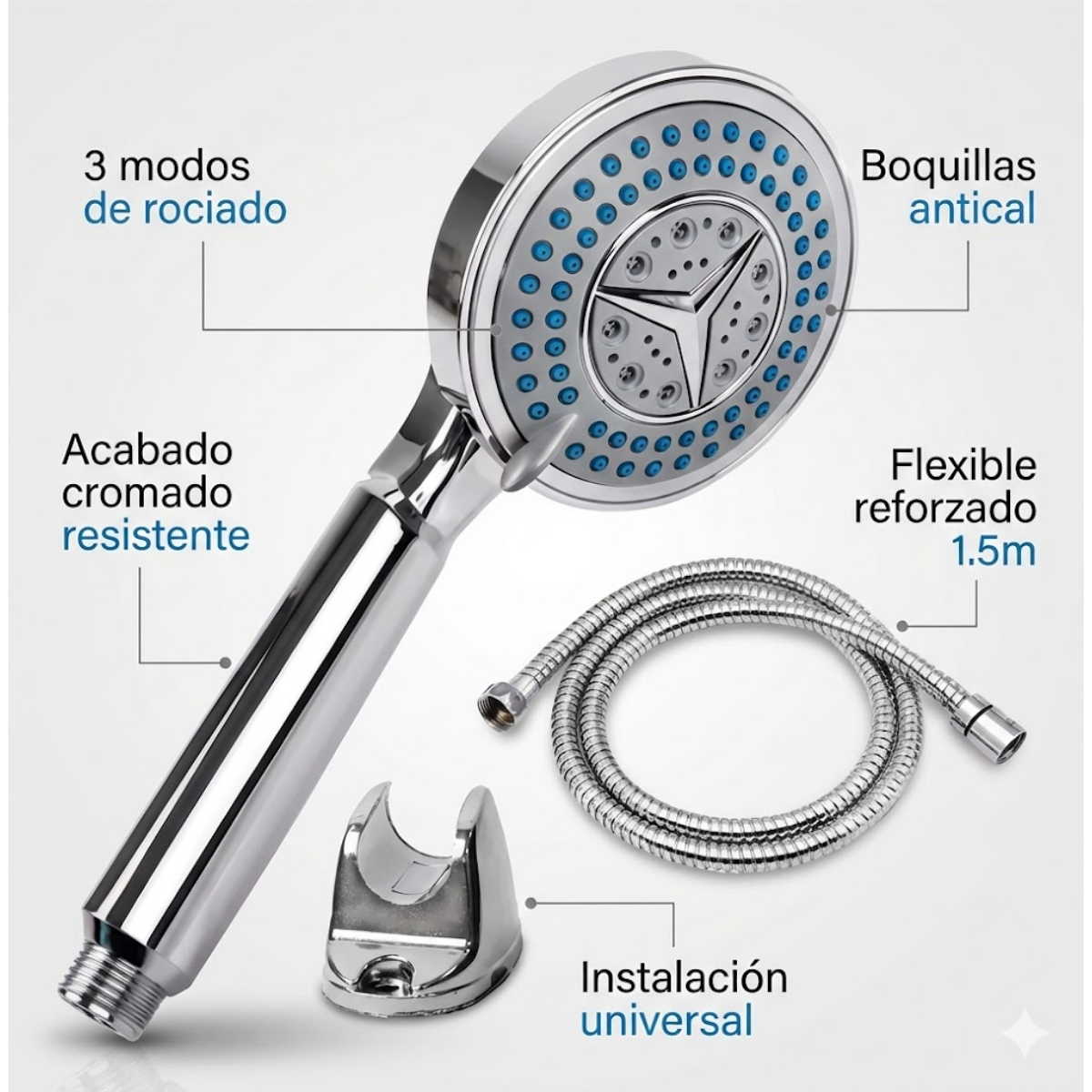 Kit De Ducha Completo Cabezal Circular Soporte Flexible 1 5m-3