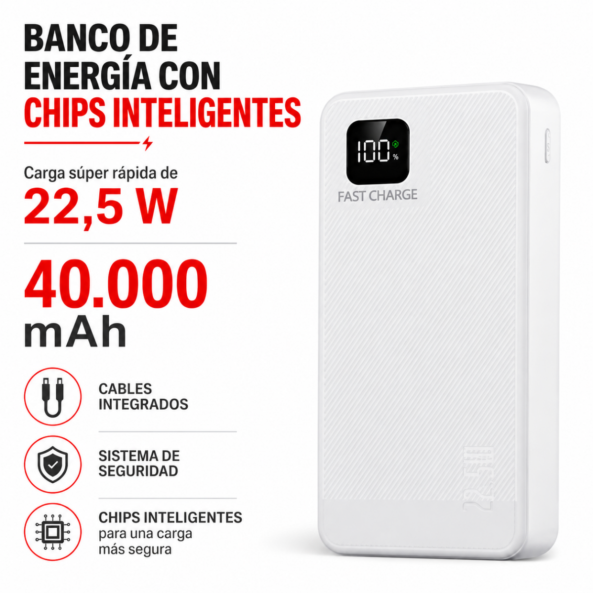 Power Bank 40000mah Carga Portatil Y Rapida 22 5w 4 Cables-1