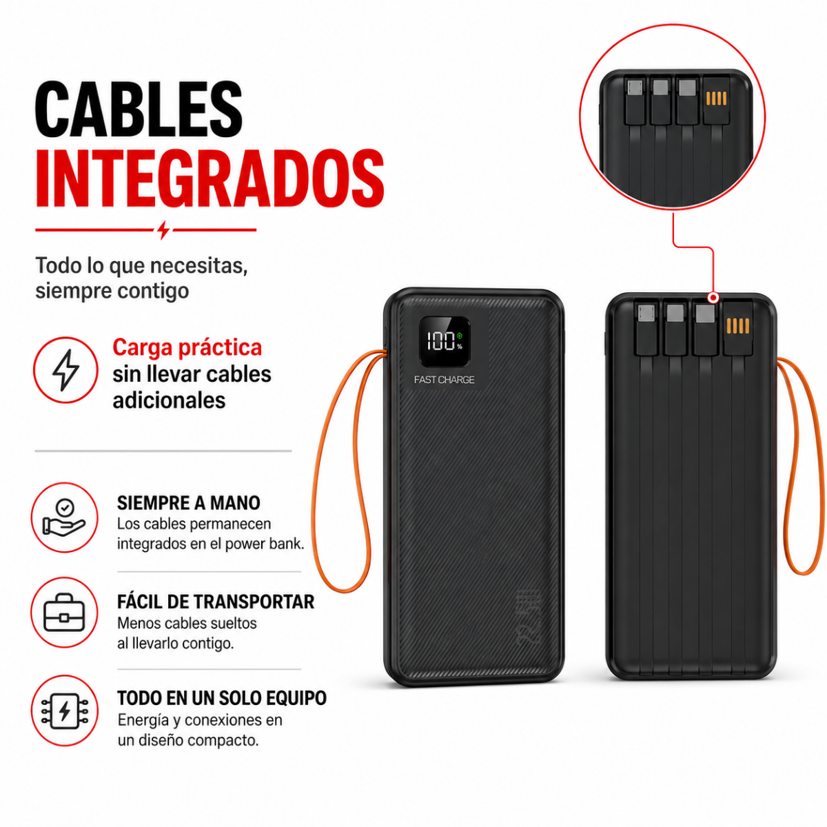Power Bank 40000mah Carga Portatil Y Rapida 22 5w 4 Cables-2