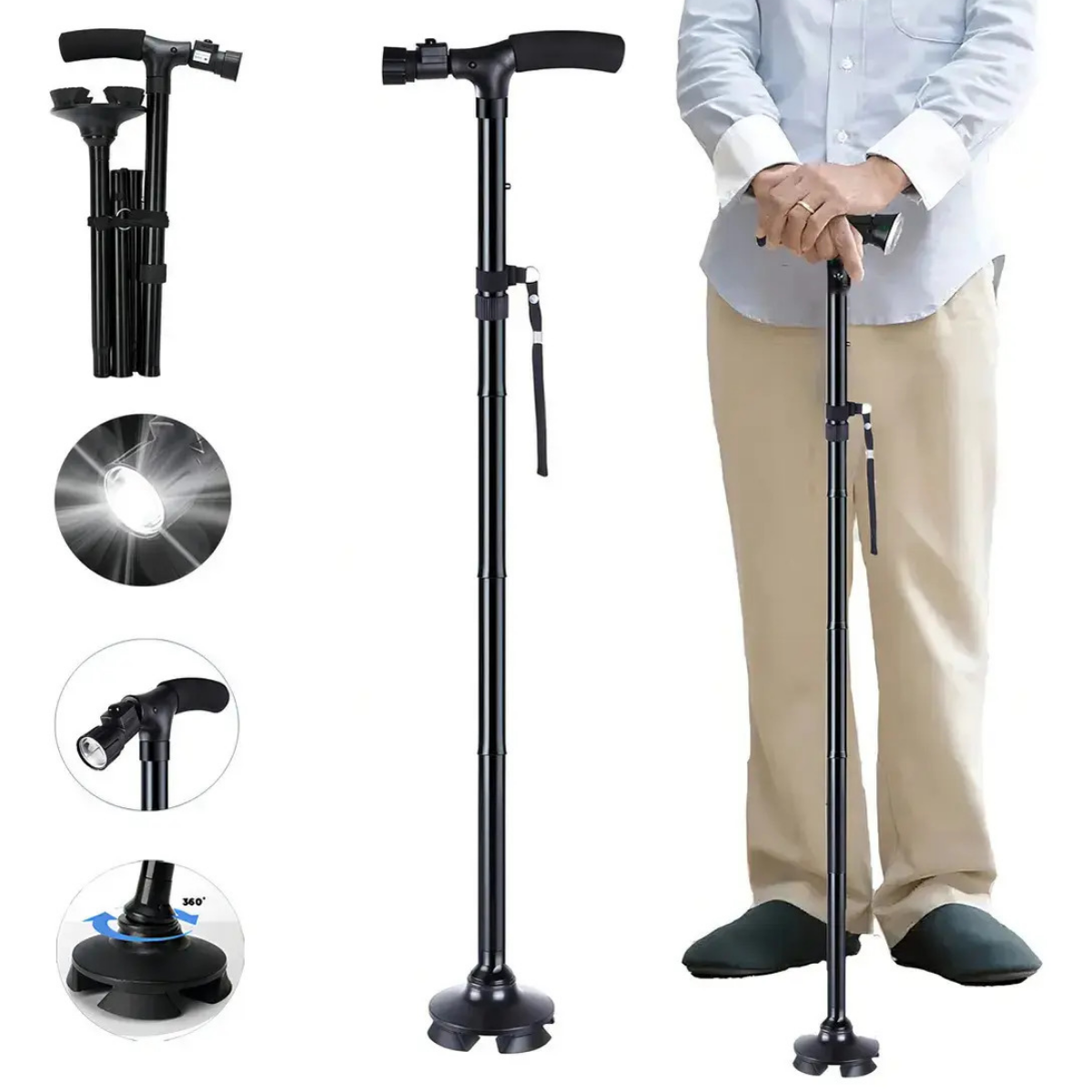 Baston Ortopedico Plegable Con Luz Led Y Base Pivotante-5