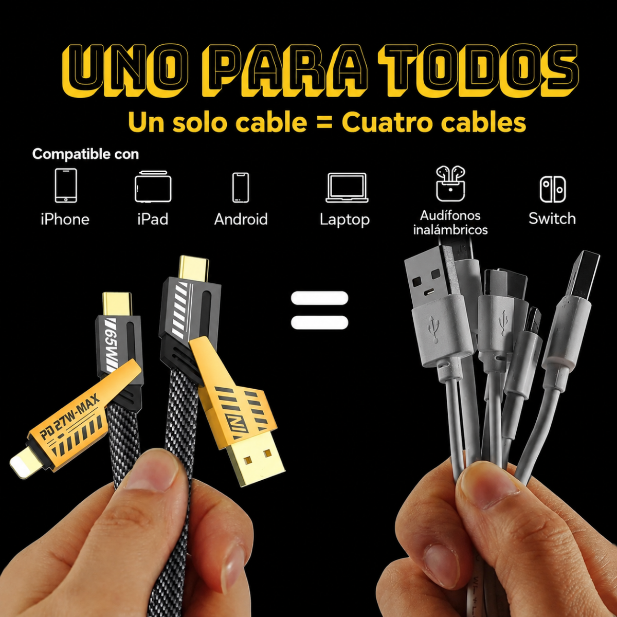 Cable 4 En 1 Carga Rapida Usb A Tipo C Lightning 1 2m-2