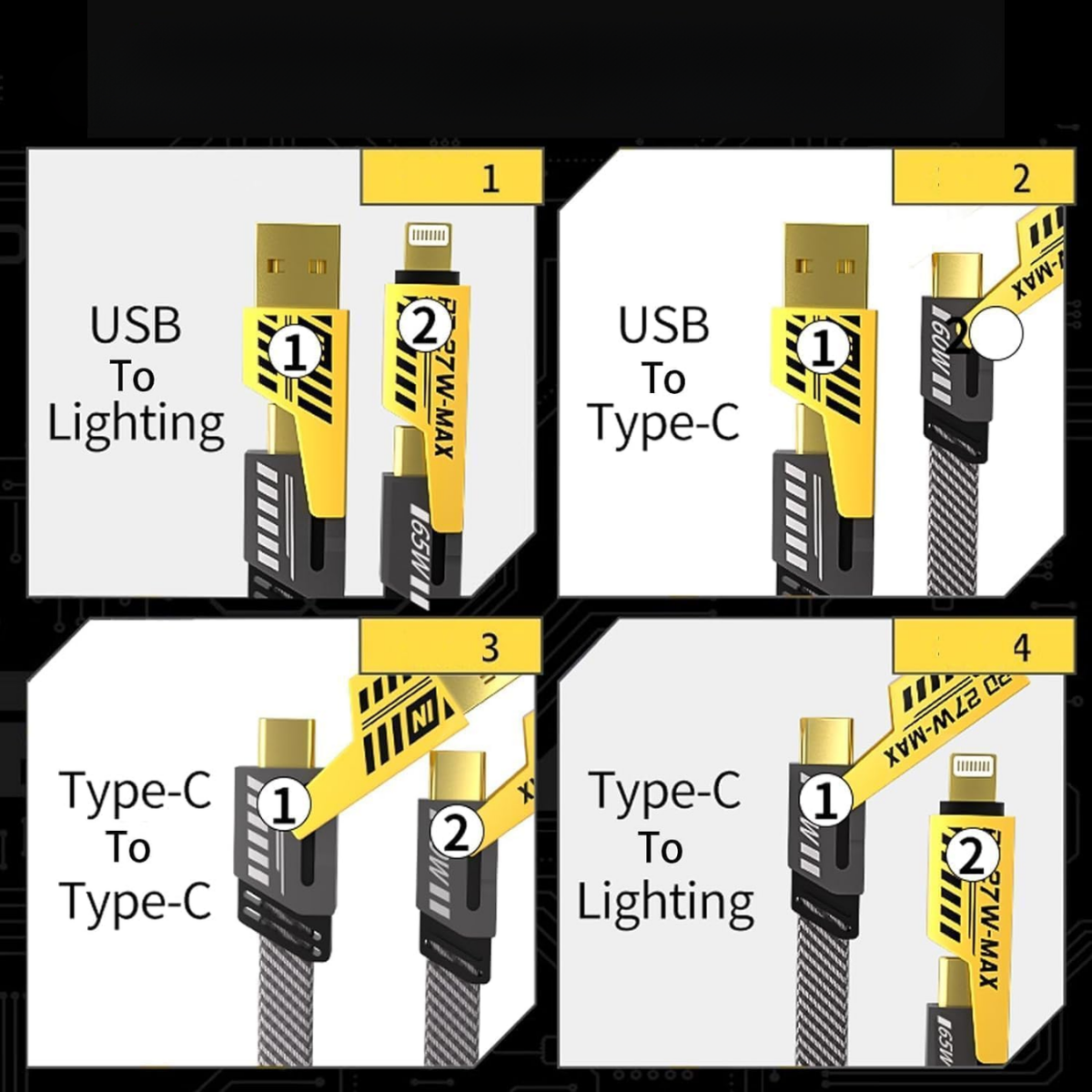Cable 4 En 1 Carga Rapida Usb A Tipo C Lightning 1 2m-3