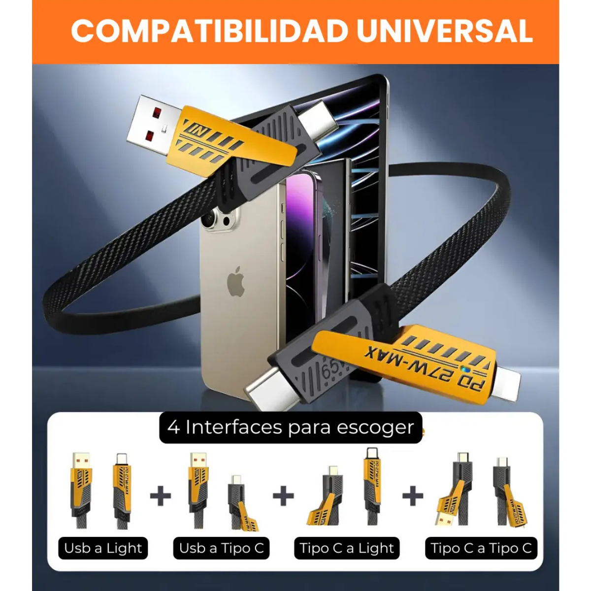 Cable 4 En 1 Carga Rapida Usb A Tipo C Lightning 1 2m-4