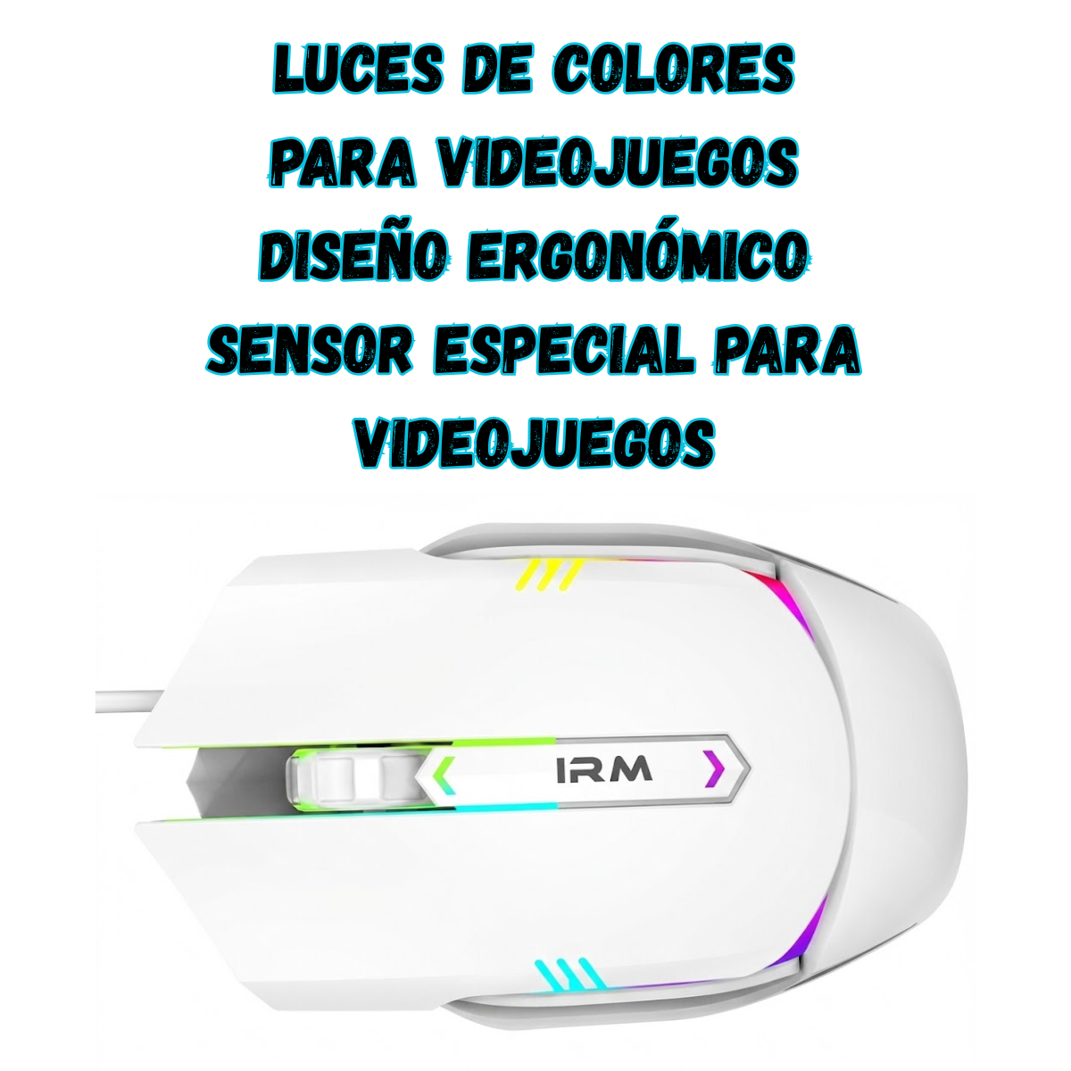 Mouse Raton Con Cable Gamer Blanco Luz Led Rgb-2
