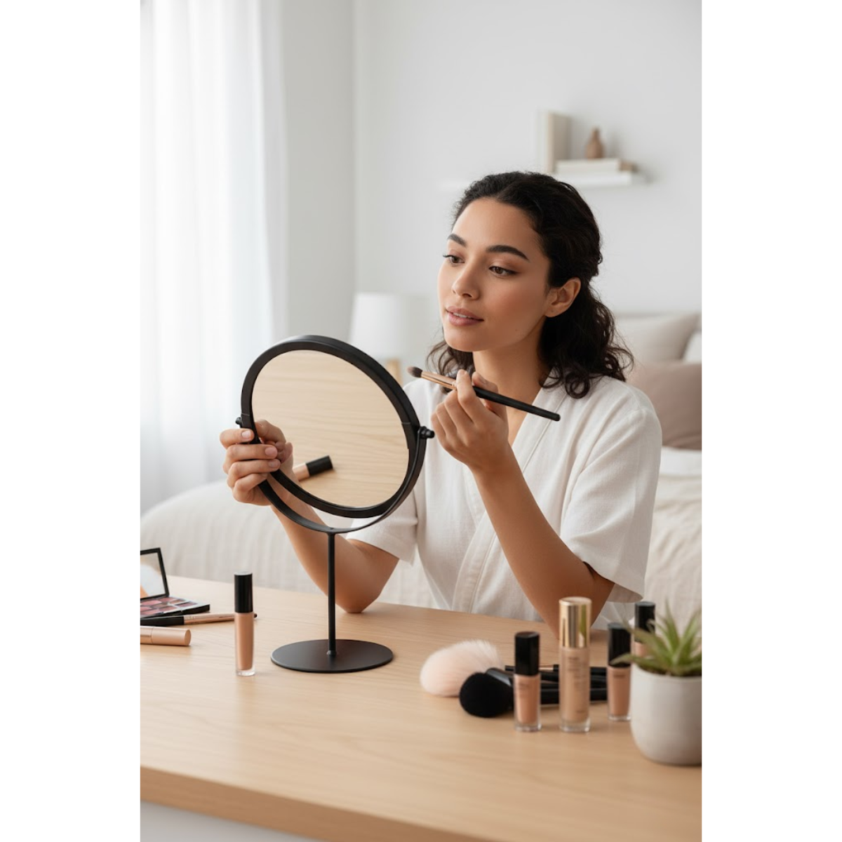 Espejo Para Maquillaje Vanity Marco Negro Con Aumento 2x-4