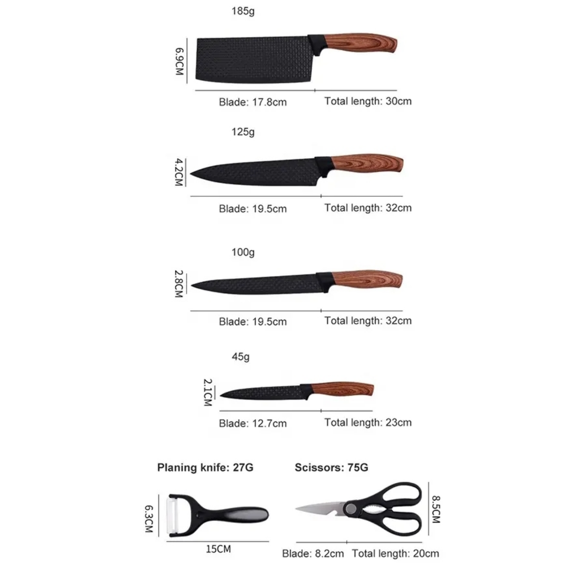 Juego De 4 Cuchillos Cocina Con Tijera Y Pelador Negro-2
