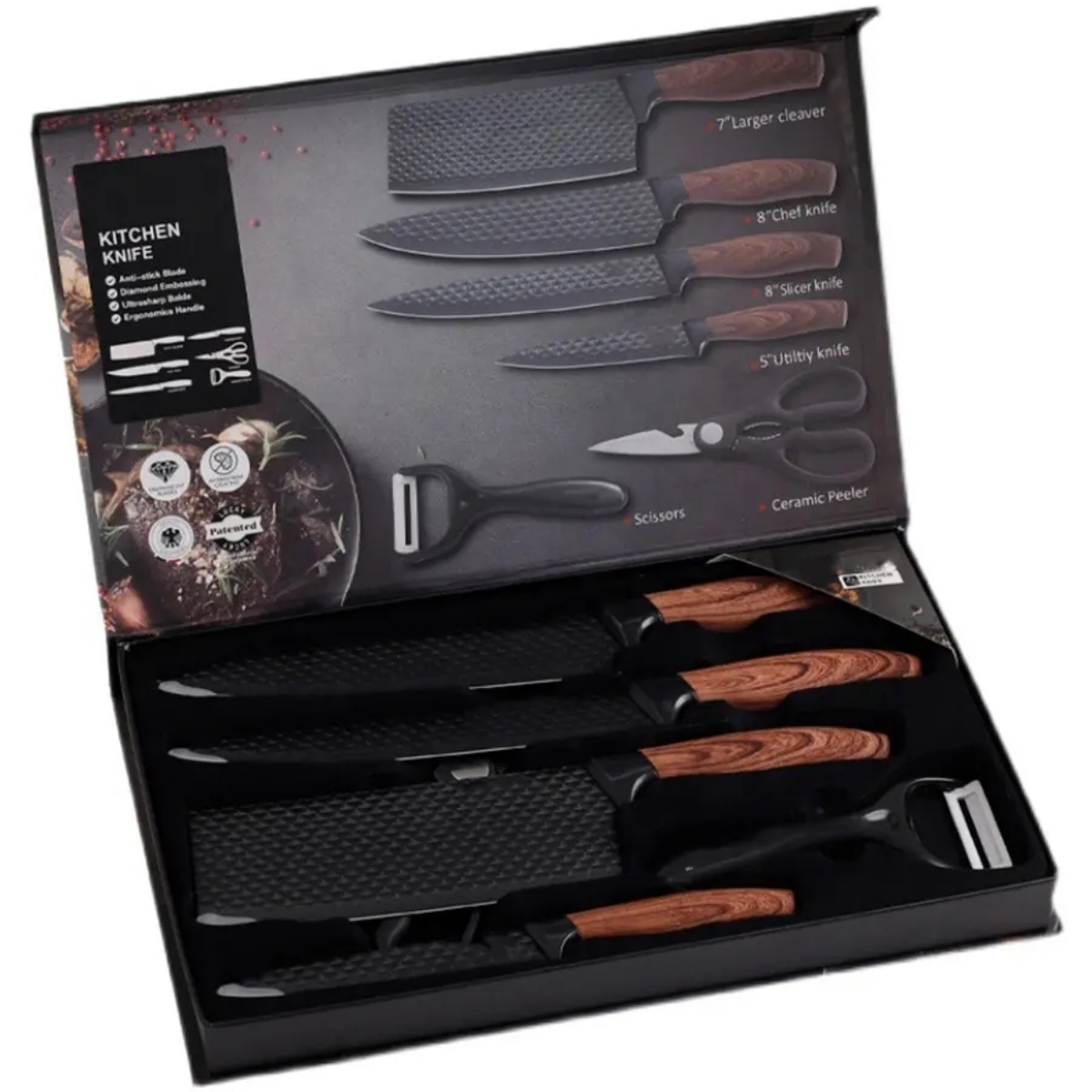 Juego De 4 Cuchillos Cocina Con Tijera Y Pelador Negro-3