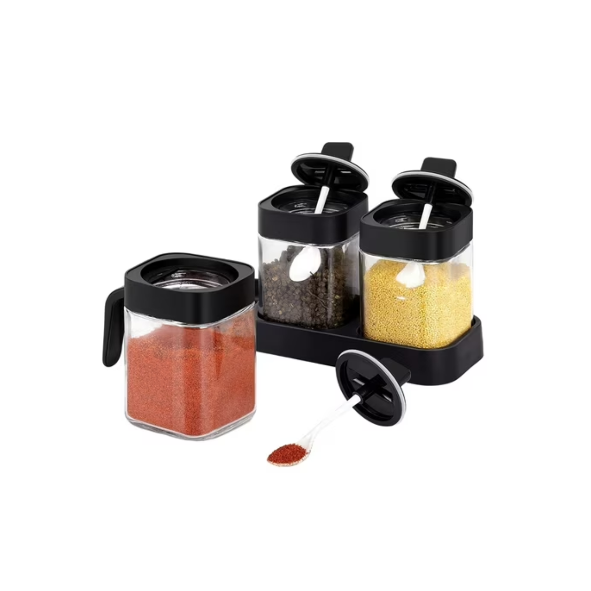 Set 4 Especieros Condimenteros De Vidrio Con Cuchara-2