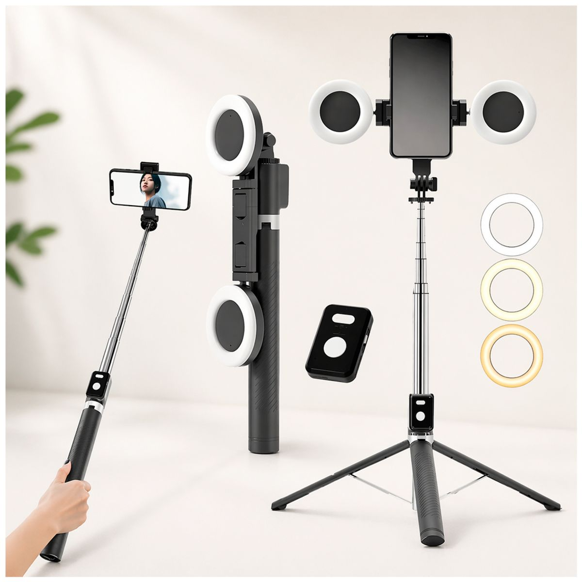 Tripode Selfie Con Aro De Luz Y Control Remoto Para Celular-5