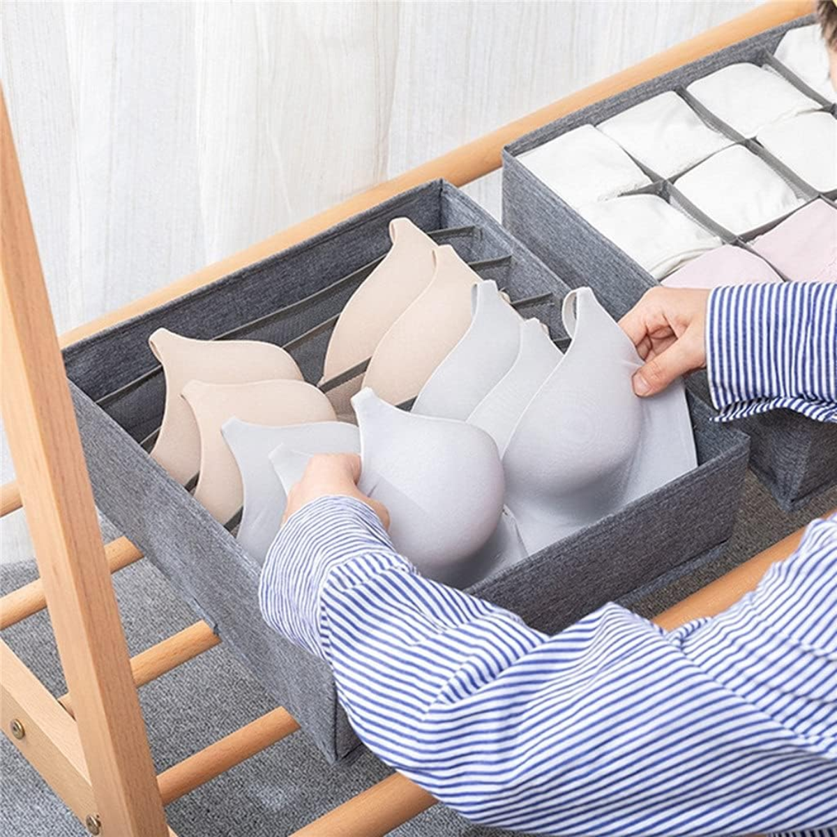 Organizador Gris Oscuro Closet Ropa Interior 6 Brasier 32x32x10cm-3