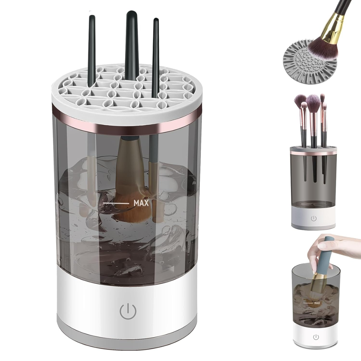 Limpiador Electrico Brochas Maquillaje Automatico Portatil Blanco-2