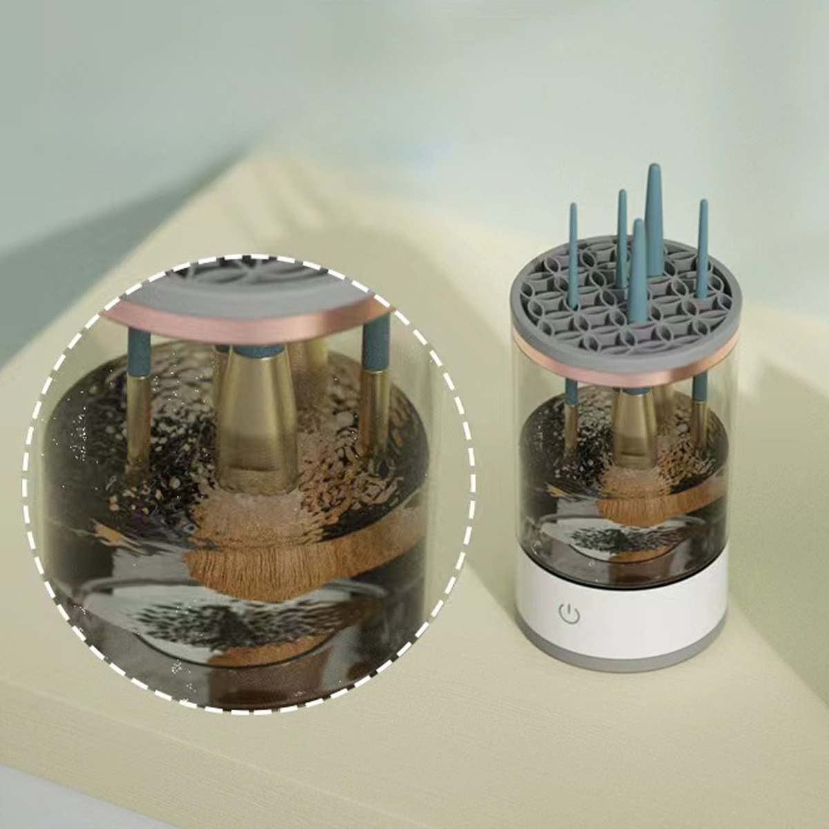 Limpiador Electrico Brochas Maquillaje Automatico Portatil Blanco-6