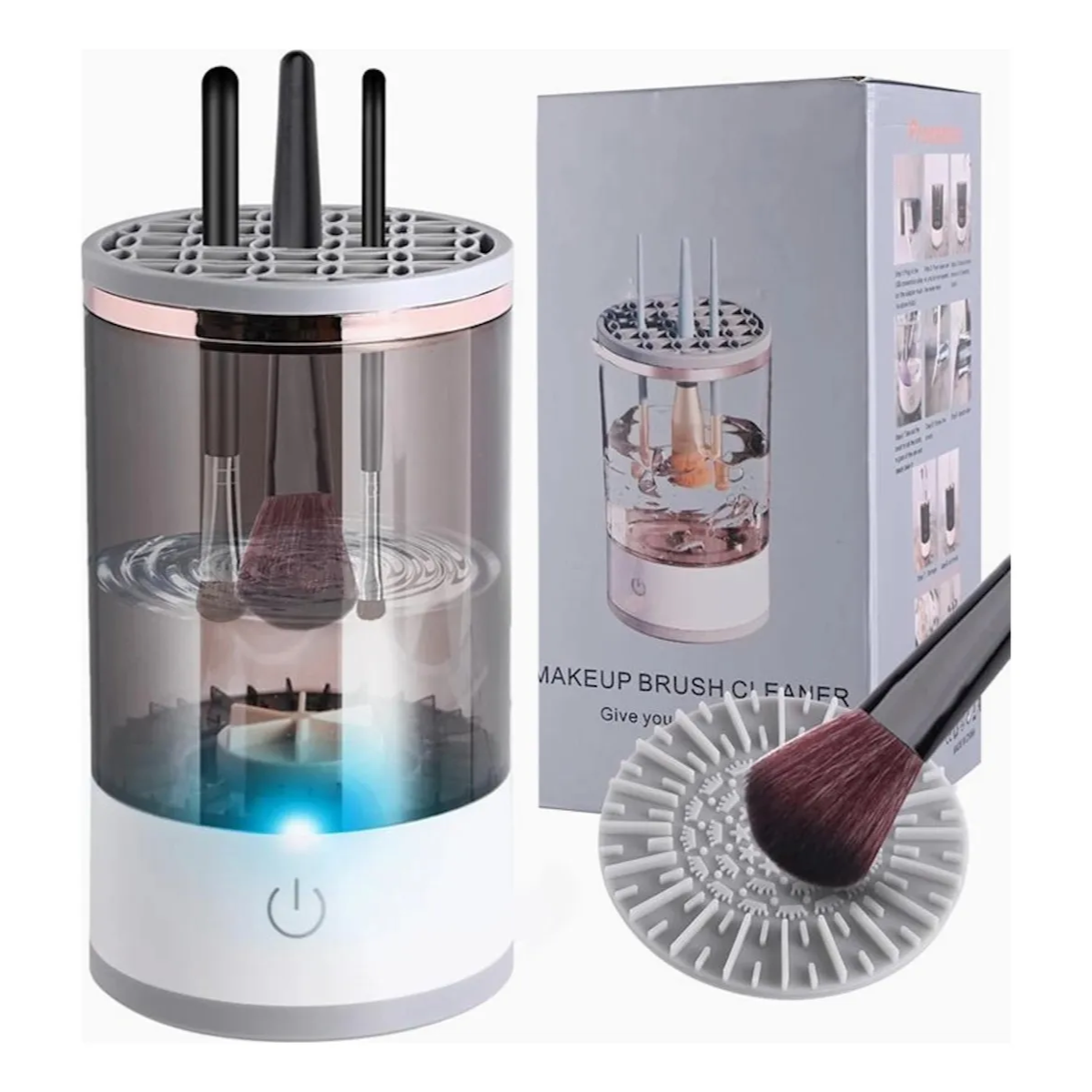 Limpiador Electrico Brochas Maquillaje Automatico Portatil Blanco-7