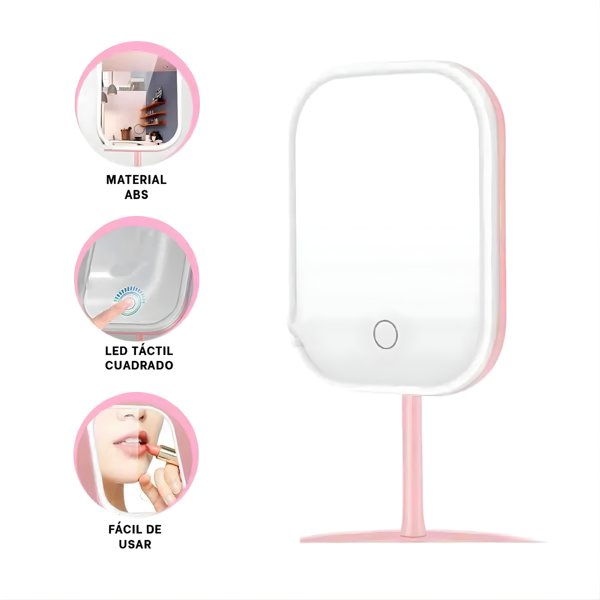 Espejo Maquillaje Luz Led Ajustable 3 Tonos Recargable Usb-4