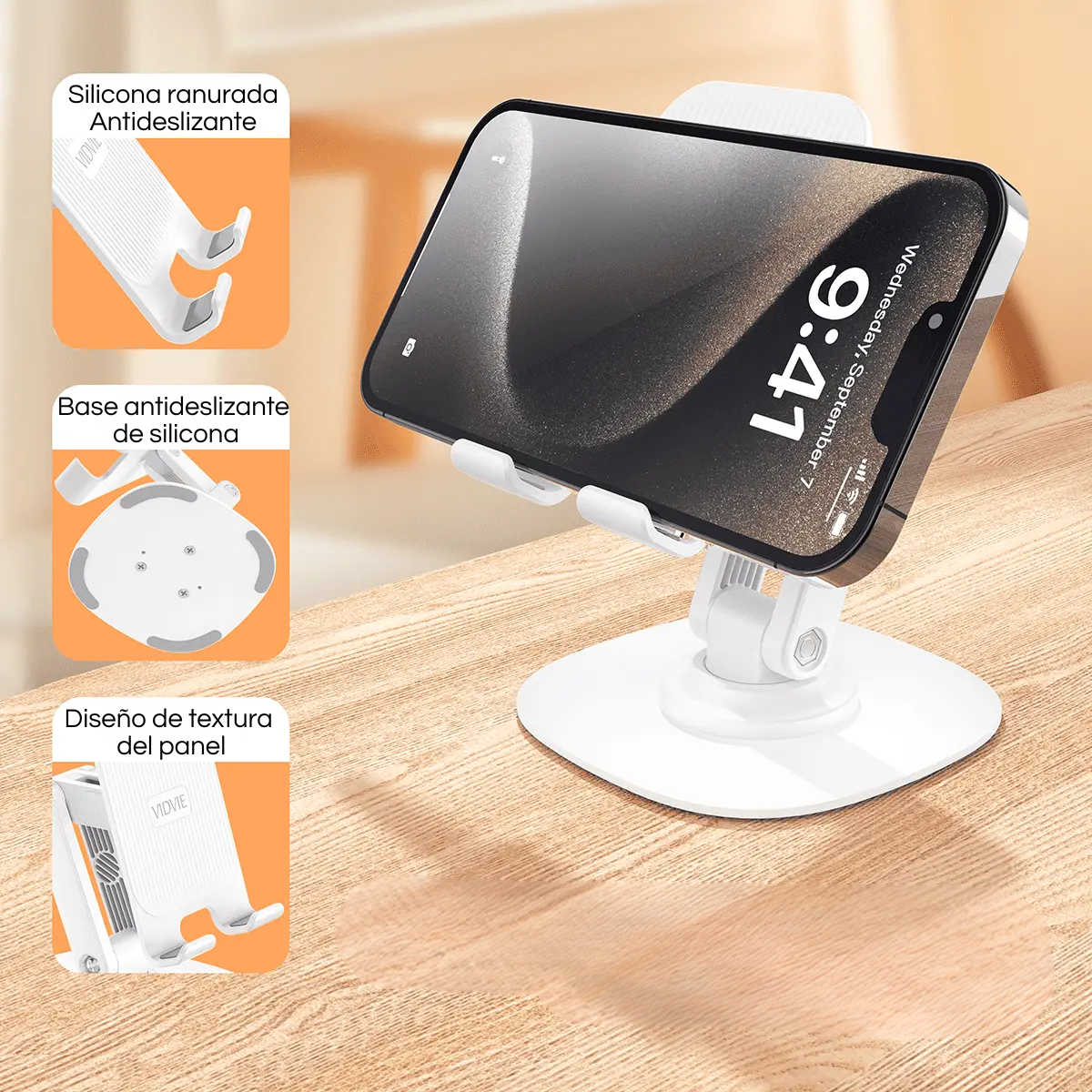 Soporte Celular De Escritorio Giratorio Ajustable Blanco-5