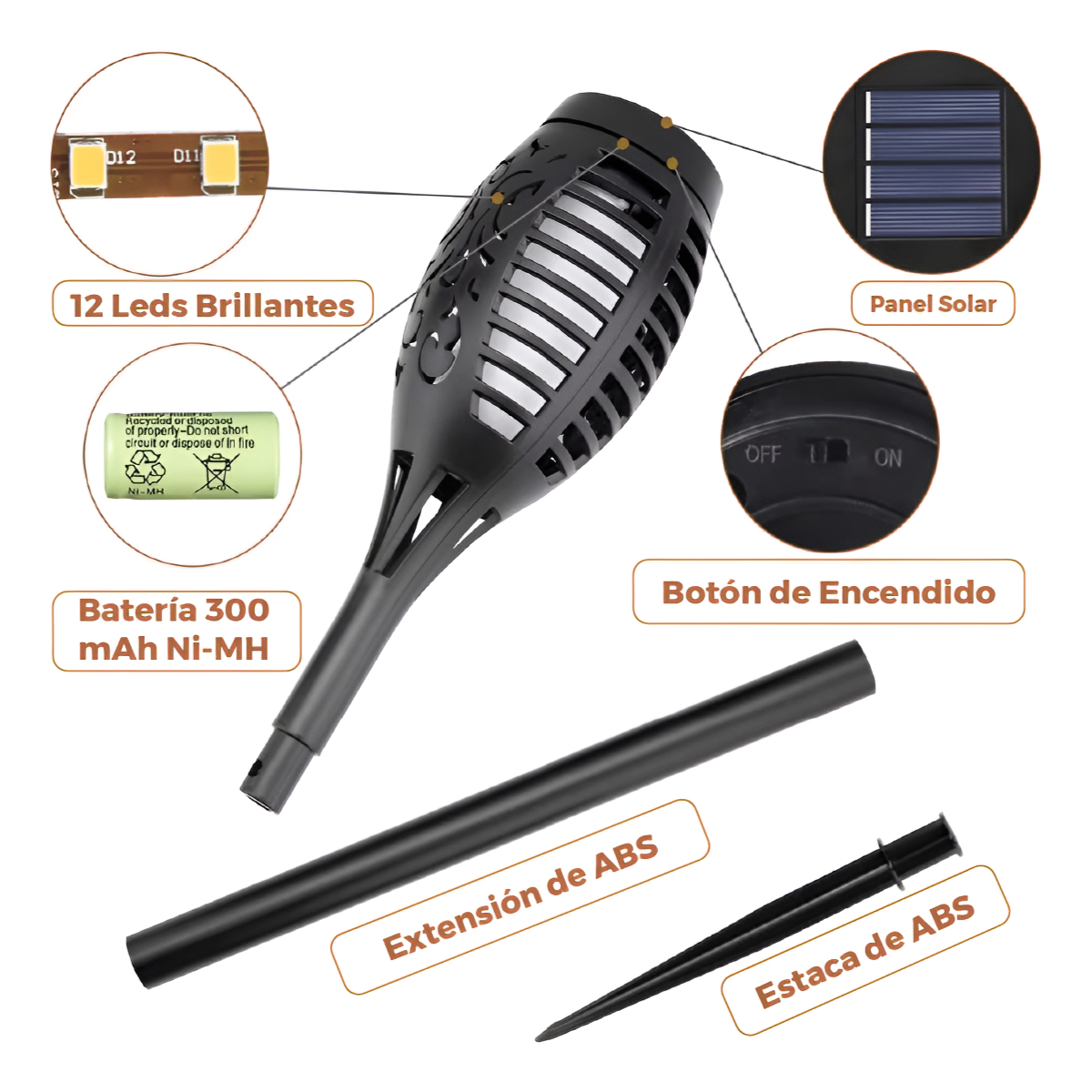 Pack 3 L mpara Solar Exterior Jard n Con Estaca Efecto Fuego-3