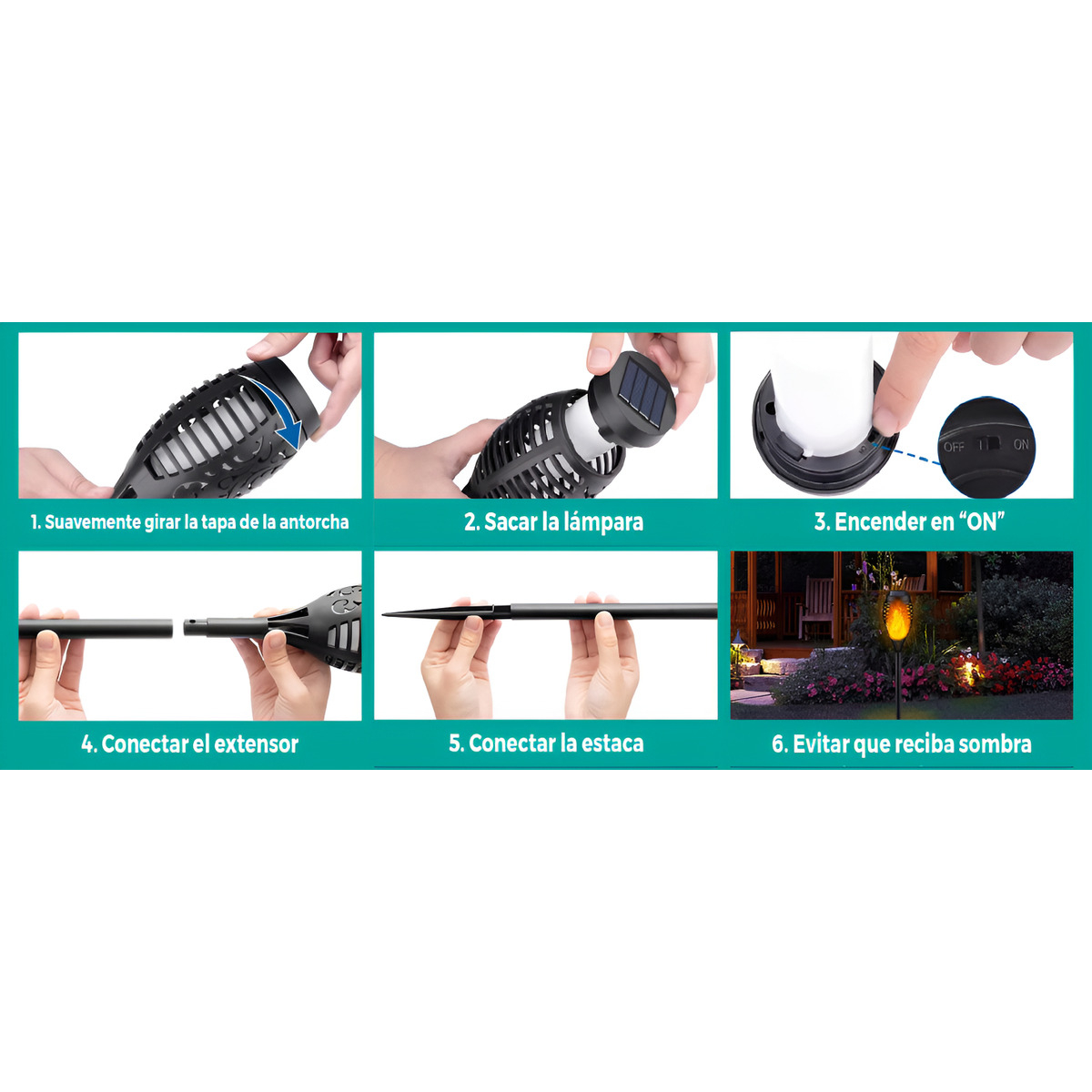 Pack 3 L mpara Solar Exterior Jard n Con Estaca Efecto Fuego-4