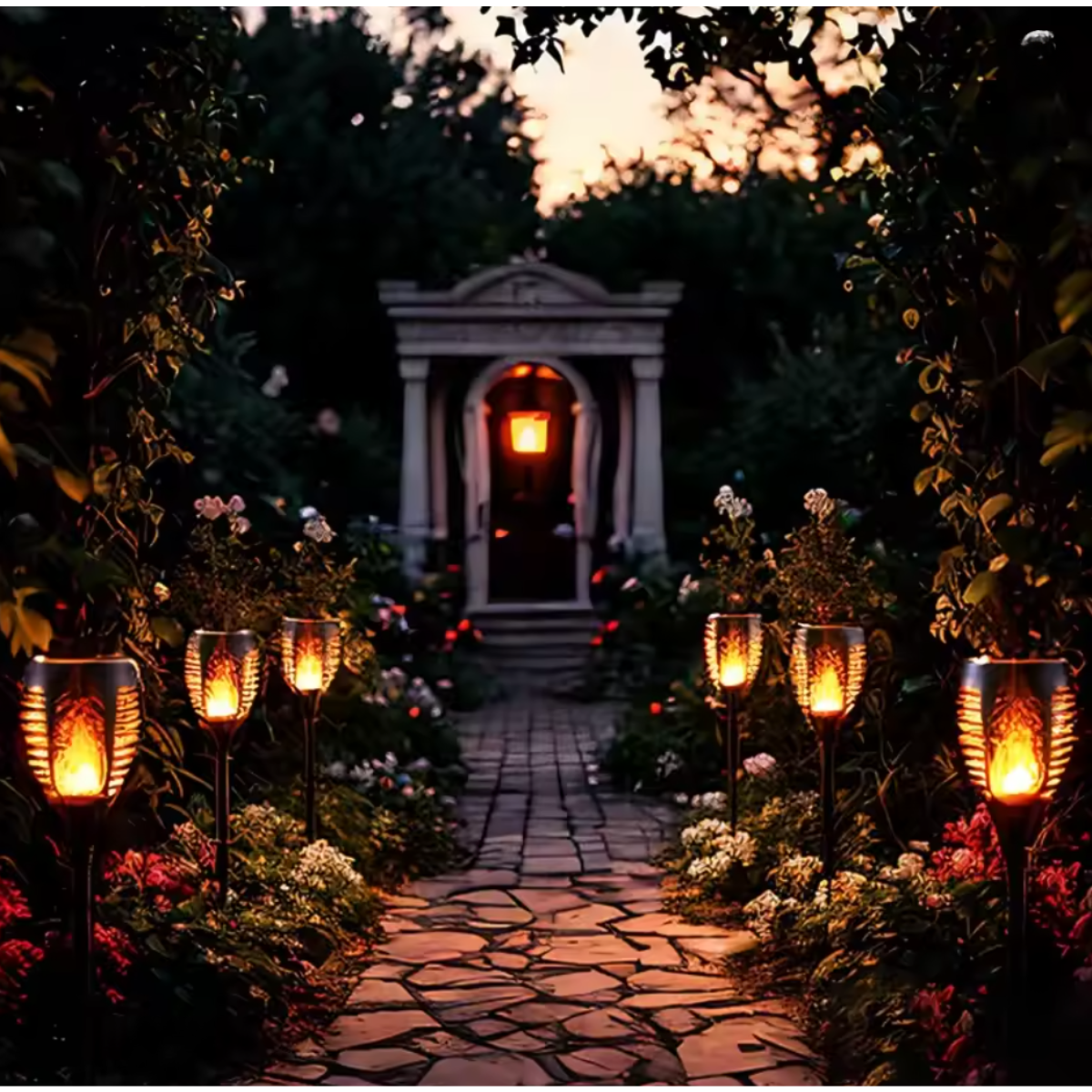 Pack 3 L mpara Solar Exterior Jard n Con Estaca Efecto Fuego-5