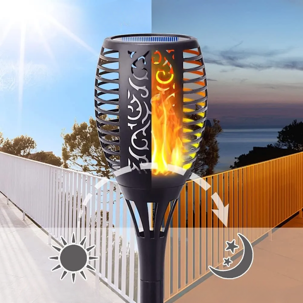 Pack 3 L mpara Solar Exterior Jard n Con Estaca Efecto Fuego-6