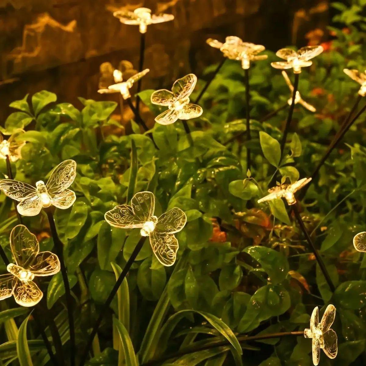 Estaca Solar Jardin Luces Led Calida Impermeable Exterior Mariposa-2