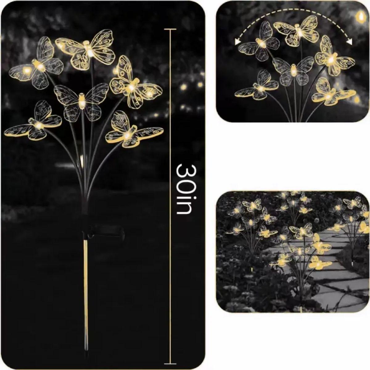 Estaca Solar Jardin Luces Led Calida Impermeable Exterior Mariposa-3