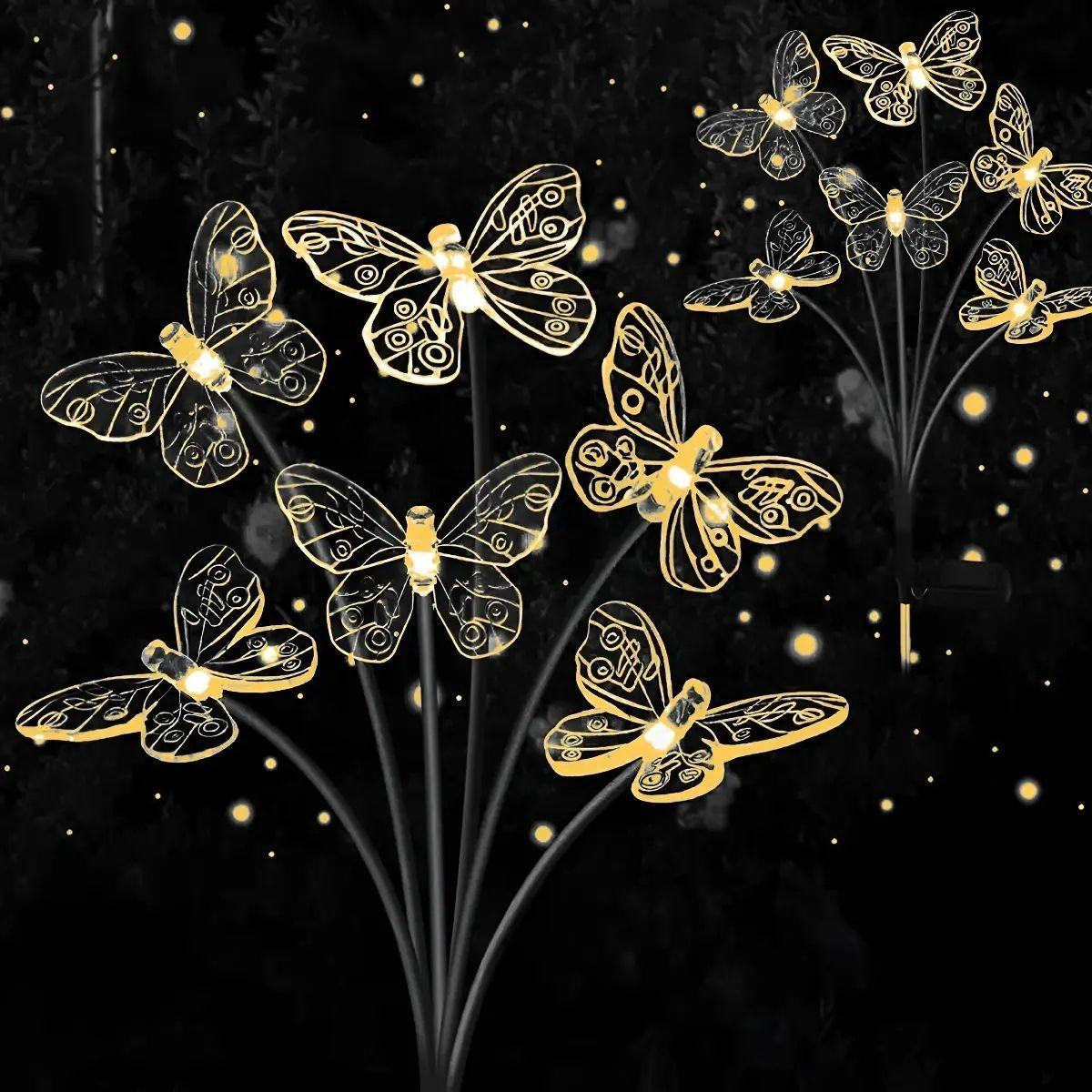 Estaca Solar Jardin Luces Led Calida Impermeable Exterior Mariposa-4