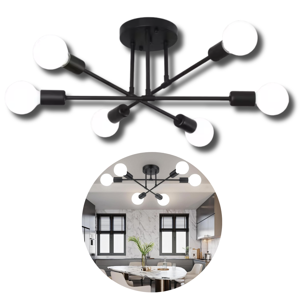 Lampara De Techo Colgante Moderna + 6 Ampolletas Luz Cálida-2