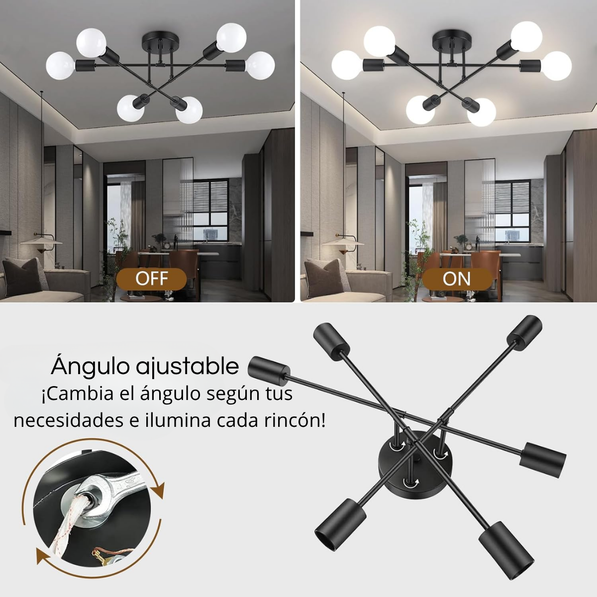 Lampara De Techo Colgante Moderna + 6 Ampolletas Luz Cálida-4