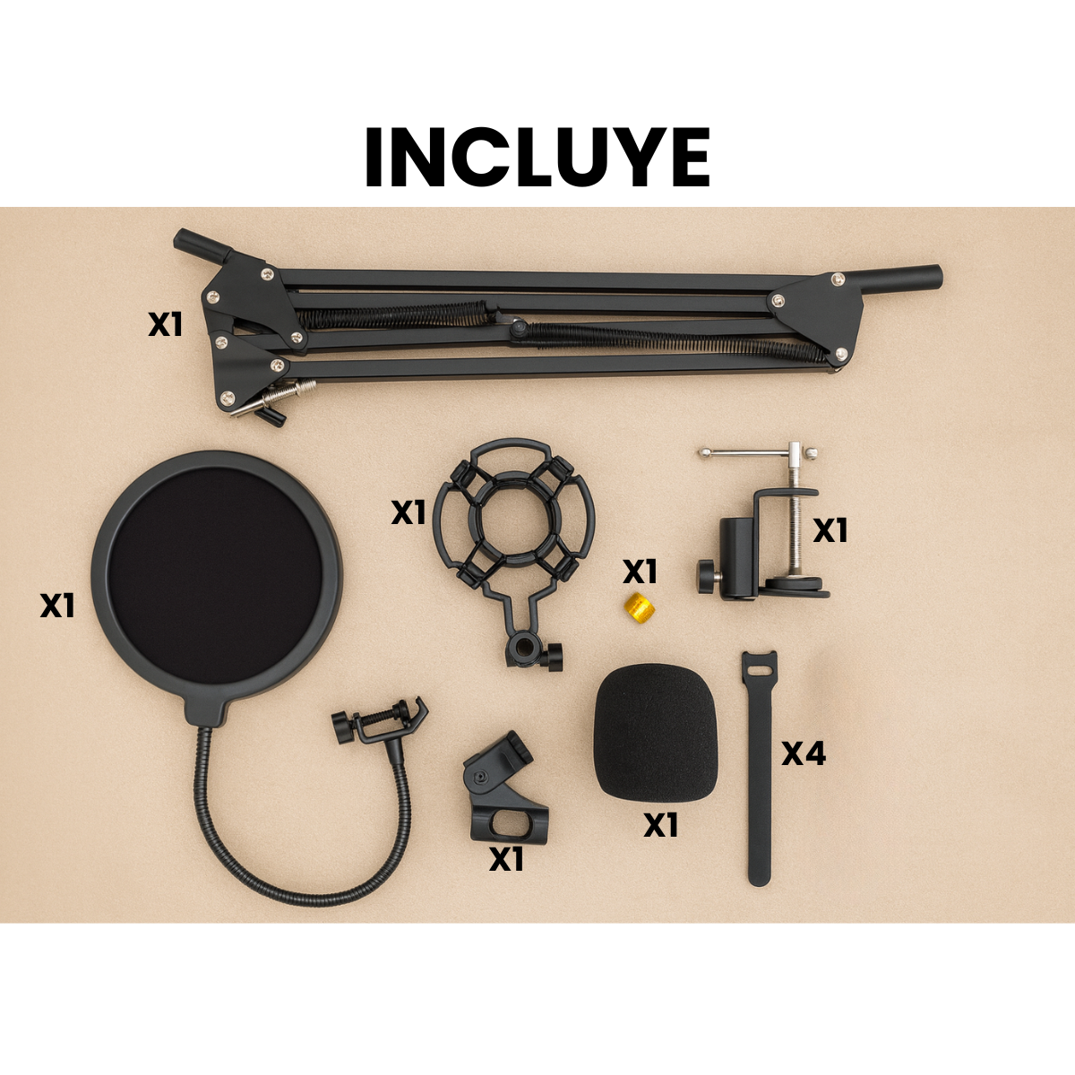Kit Profesional Brazo Microfono Antipop Soporte Araña Studio-4